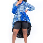 Isaro Identity Collection Blue Tribal Print High Low Dress Front